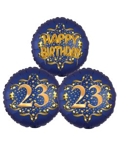 Satin Navy & Gold 23 Happy Birthday, Luftballons aus Folie zum 23. Geburtstag, inklusive Helium