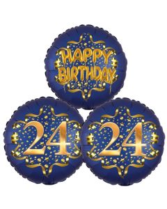 Satin Navy & Gold 24 Happy Birthday, Luftballons aus Folie zum 24. Geburtstag, inklusive Helium