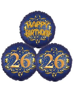 Satin Navy & Gold 26 Happy Birthday, Luftballons aus Folie zum 26. Geburtstag, inklusive Helium