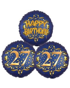 Satin Navy & Gold 27 Happy Birthday, Luftballons aus Folie zum 27. Geburtstag, inklusive Helium