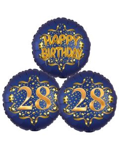 Satin Navy & Gold 28 Happy Birthday, Luftballons aus Folie zum 28. Geburtstag, inklusive Helium
