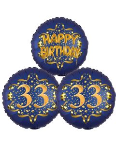 Satin Navy & Gold 33 Happy Birthday, Luftballons aus Folie zum 33. Geburtstag, inklusive Helium
