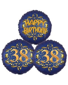 Satin Navy & Gold 38 Happy Birthday, Luftballons aus Folie zum 38. Geburtstag, inklusive Helium