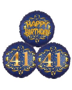 Satin Navy & Gold 41 Happy Birthday, Luftballons aus Folie zum 41. Geburtstag, inklusive Helium