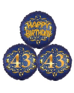 Satin Navy & Gold 43 Happy Birthday, Luftballons aus Folie zum 43. Geburtstag, inklusive Helium