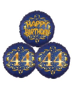 Satin Navy & Gold 44 Happy Birthday, Luftballons aus Folie zum 44. Geburtstag, inklusive Helium