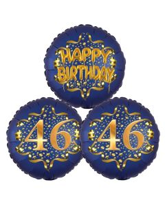 Satin Navy & Gold 46 Happy Birthday, Luftballons aus Folie zum 46. Geburtstag, inklusive Helium