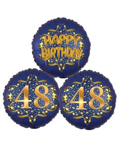 Satin Navy & Gold 48 Happy Birthday, Luftballons aus Folie zum 48. Geburtstag, inklusive Helium