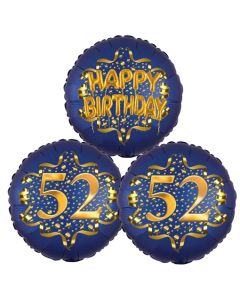 Satin Navy & Gold 52 Happy Birthday, Luftballons aus Folie zum 52. Geburtstag, inklusive Helium