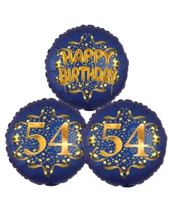 Satin Navy & Gold 54 Happy Birthday, Luftballons aus Folie zum 54. Geburtstag, inklusive Helium
