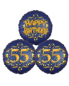 Satin Navy & Gold 55 Happy Birthday, Luftballons aus Folie zum 55. Geburtstag, inklusive Helium
