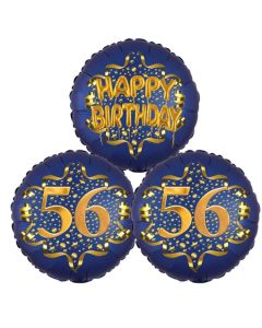 Satin Navy & Gold 56 Happy Birthday, Luftballons aus Folie zum 56. Geburtstag, inklusive Helium
