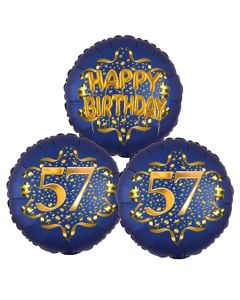 Satin Navy & Gold 57 Happy Birthday, Luftballons aus Folie zum 57. Geburtstag, inklusive Helium