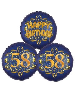 Satin Navy & Gold 58 Happy Birthday, Luftballons aus Folie zum 58. Geburtstag, inklusive Helium