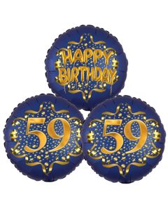 Satin Navy & Gold 59 Happy Birthday, Luftballons aus Folie zum 59. Geburtstag, inklusive Helium