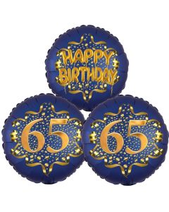 Satin Navy & Gold 65 Happy Birthday, Luftballons aus Folie zum 65. Geburtstag, inklusive Helium