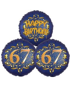 Satin Navy & Gold 67 Happy Birthday, Luftballons aus Folie zum 67. Geburtstag, inklusive Helium