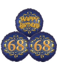 Satin Navy & Gold 68 Happy Birthday, Luftballons aus Folie zum 68. Geburtstag, inklusive Helium