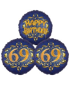 Satin Navy & Gold 69 Happy Birthday, Luftballons aus Folie zum 69. Geburtstag, inklusive Helium