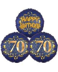 Satin Navy & Gold 70 Happy Birthday, Luftballons aus Folie zum 70. Geburtstag, inklusive Helium