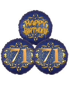 Satin Navy & Gold 71 Happy Birthday, Luftballons aus Folie zum 71. Geburtstag, inklusive Helium