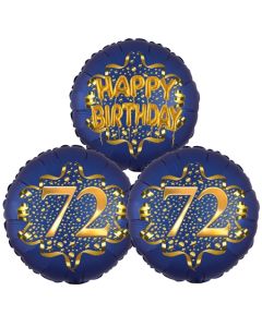 Satin Navy & Gold 72 Happy Birthday, Luftballons aus Folie zum 72. Geburtstag, inklusive Helium