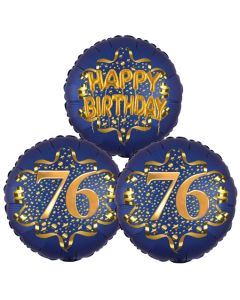 Satin Navy & Gold 76 Happy Birthday, Luftballons aus Folie zum 76. Geburtstag, inklusive Helium