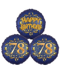Satin Navy & Gold 78 Happy Birthday, Luftballons aus Folie zum 78. Geburtstag, inklusive Helium