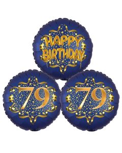 Satin Navy & Gold 79 Happy Birthday, Luftballons aus Folie zum 79. Geburtstag, inklusive Helium