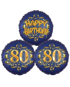 Satin Navy & Gold 80 Happy Birthday, Luftballons aus Folie zum 80. Geburtstag, inklusive Helium