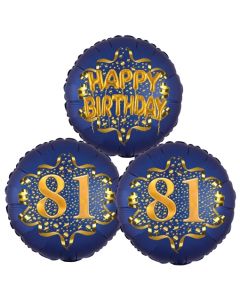Satin Navy & Gold 81 Happy Birthday, Luftballons aus Folie zum 81. Geburtstag, inklusive Helium