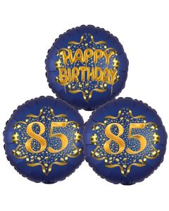 Satin Navy & Gold 85 Happy Birthday, Luftballons aus Folie zum 85. Geburtstag, inklusive Helium