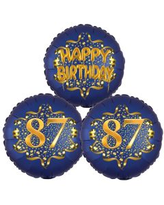 Satin Navy & Gold 87 Happy Birthday, Luftballons aus Folie zum 87. Geburtstag, inklusive Helium