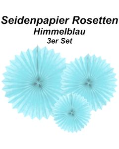 Große Seidenpapier Rosetten, himmelblau, 3 Stück-Set