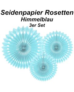 Stilvolle Seidenpapier Rosetten, himmelblau, 3 Stück-Set