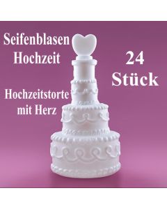 Seifenblasen Hochzeit, Wedding Bubbles Hochzeitstorte mit Herz weiß, 24 Stück