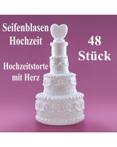 Seifenblasen Hochzeit, Wedding Bubbles Hochzeitstorte mit Herz weiß, 48 Stück