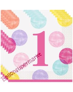 1st Birthday Pink Dots, 16 Servietten zum 1. Kindergeburtstag