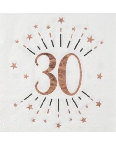 Servietten Rosegold Sparkling 30 zum 30. Geburtstag, 10 Stück