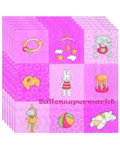 Servietten Geburt, Taufe, Babyparty Mädchen, Babies Toys, rosa