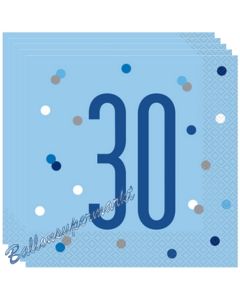 Servietten Blue & Silver Glitz 30 zum 30. Geburtstag