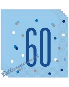 Servietten Blue & Silver Glitz 60 zum 60. Geburtstag