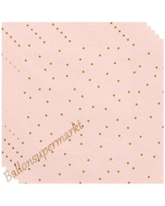 Deko-Servietten, Rosé mit Punkten in Gold, 20 Stück