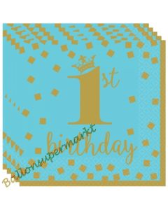 Gold 1st Birthday Blau ,16 Servietten zum 1. Kindergeburtstag