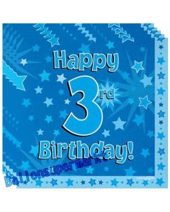 16 Servietten zum 3. Kindergeburtstag, Happy 3rd Birthday Blau, Junge