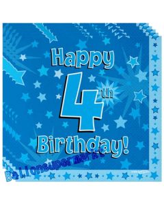 16 Servietten zum 4. Kindergeburtstag, Happy 4th Birthday Blau, Junge