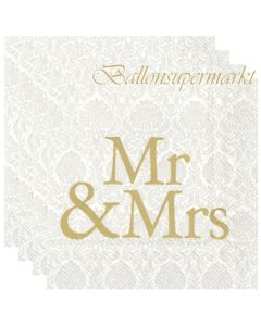 Servietten zur Hochzeit, Mr & Mrs, gold