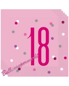 Servietten Pink & Silver Glitz 18 zum 18. Geburtstag