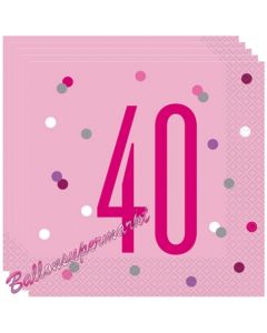 Servietten Pink & Silver Glitz 40 zum 40. Geburtstag