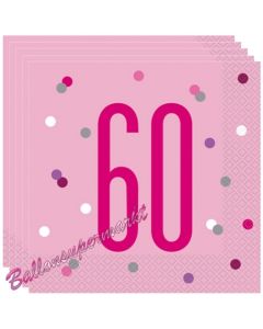 Servietten Pink & Silver Glitz 60 zum 60. Geburtstag